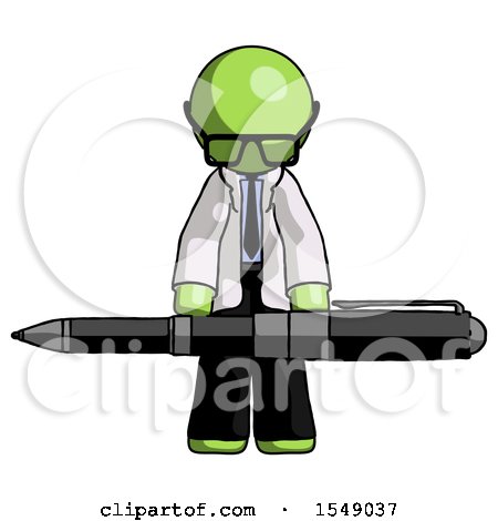 Green Doctor Scientist Man Weightlifting a Giant Pen by Leo Blanchette