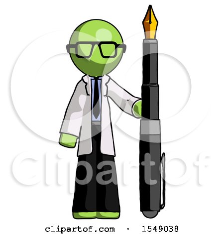 Green Doctor Scientist Man Holding Giant Calligraphy Pen by Leo Blanchette