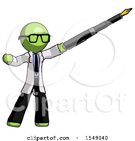 Green Doctor Scientist Man Pen Is Mightier Than the Sword Calligraphy Pose by Leo Blanchette