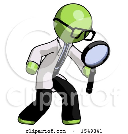 Green Doctor Scientist Man Inspecting with Large Magnifying Glass Right by Leo Blanchette