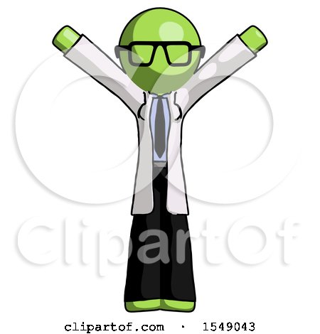 Green Doctor Scientist Man with Arms out Joyfully by Leo Blanchette