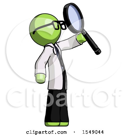 Green Doctor Scientist Man Inspecting with Large Magnifying Glass Facing up by Leo Blanchette