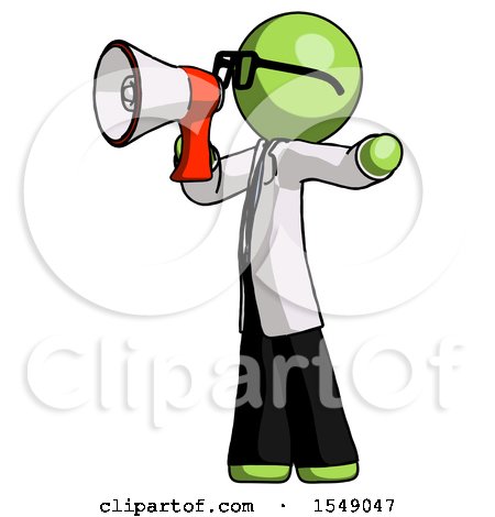Green Doctor Scientist Man Shouting into Megaphone Bullhorn Facing Left by Leo Blanchette
