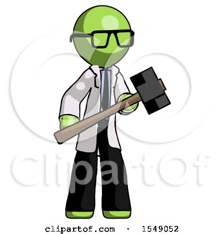 Green Doctor Scientist Man with Sledgehammer Standing Ready to Work or Defend by Leo Blanchette