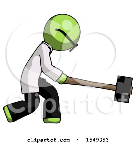 Green Doctor Scientist Man Hitting with Sledgehammer, or Smashing Something by Leo Blanchette
