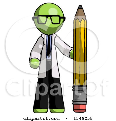 Green Doctor Scientist Man with Large Pencil Standing Ready to Write by Leo Blanchette