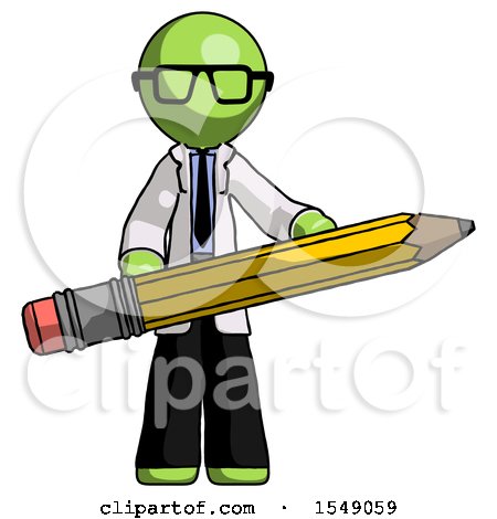 Green Doctor Scientist Man Writer or Blogger Holding Large Pencil by Leo Blanchette