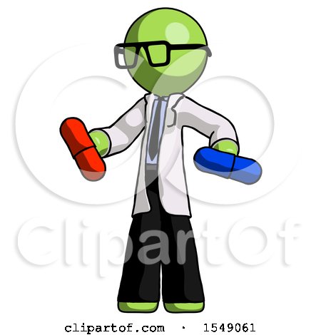 Green Doctor Scientist Man Red Pill or Blue Pill Concept by Leo Blanchette