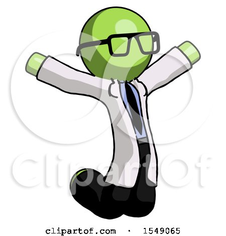 Green Doctor Scientist Man Jumping or Kneeling with Gladness by Leo Blanchette