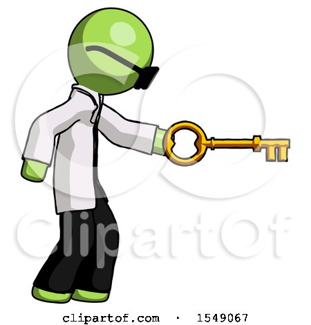 Green Doctor Scientist Man with Big Key of Gold Opening Something by Leo Blanchette