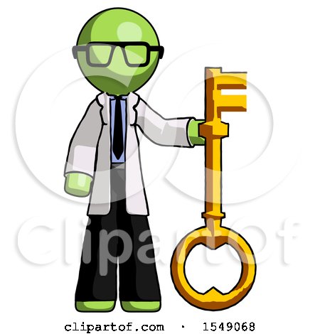 Green Doctor Scientist Man Holding Key Made of Gold by Leo Blanchette