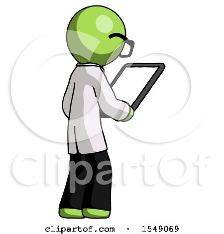 Green Doctor Scientist Man Looking at Tablet Device Computer Facing Away by Leo Blanchette