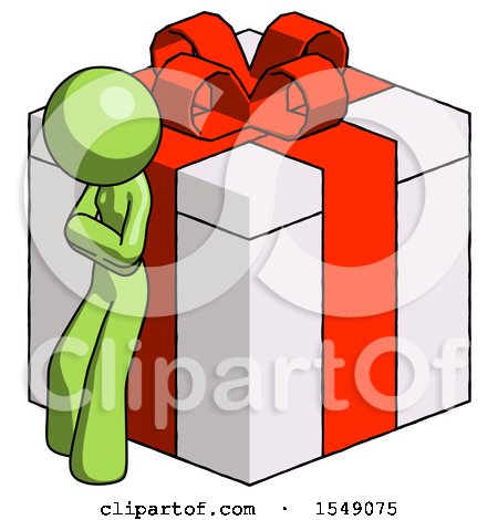Green Design Mascot Woman Leaning on Gift with Red Bow Angle View by Leo Blanchette