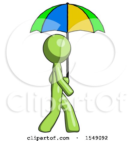 Green Design Mascot Man Walking with Colored Umbrella by Leo Blanchette