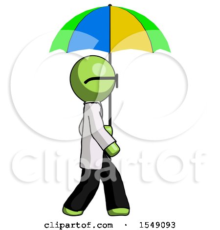 Green Doctor Scientist Man Walking with Colored Umbrella by Leo Blanchette