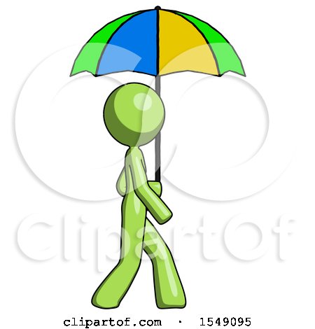 Green Design Mascot Woman Walking with Colored Umbrella by Leo Blanchette