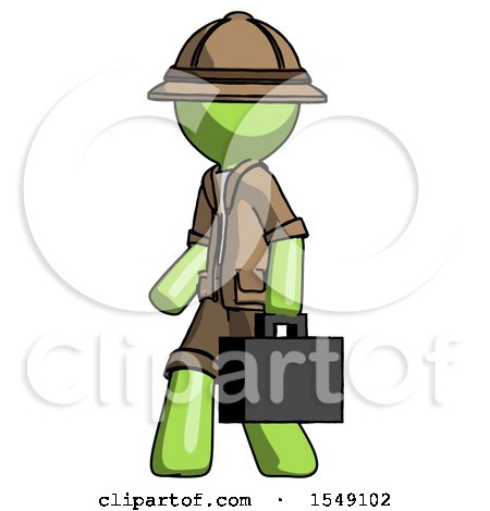 Green Explorer Ranger Man Walking with Briefcase to the Left by Leo Blanchette