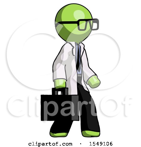 Green Doctor Scientist Man Walking with Briefcase to the Right by Leo Blanchette