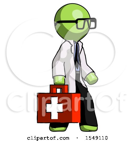 Green Doctor Scientist Man Walking with Medical Aid Briefcase to Right by Leo Blanchette
