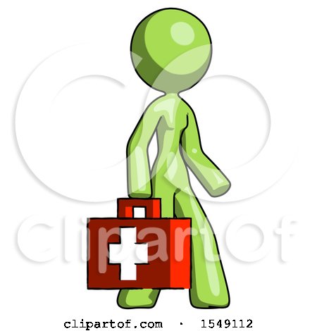 Green Design Mascot Woman Walking with Medical Aid Briefcase to Right by Leo Blanchette