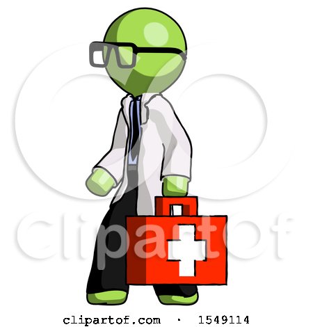 Green Doctor Scientist Man Walking with Medical Aid Briefcase to Left by Leo Blanchette