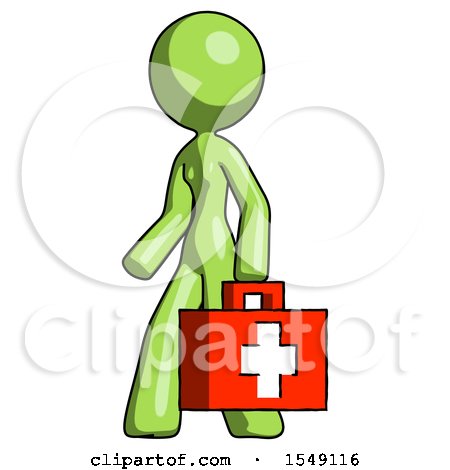 Green Design Mascot Woman Walking with Medical Aid Briefcase to Left by Leo Blanchette