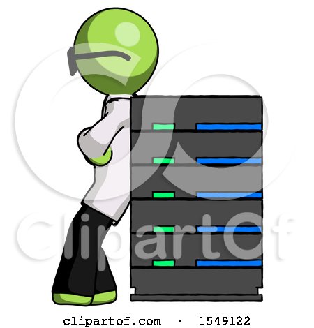 Green Doctor Scientist Man Resting Against Server Rack by Leo Blanchette