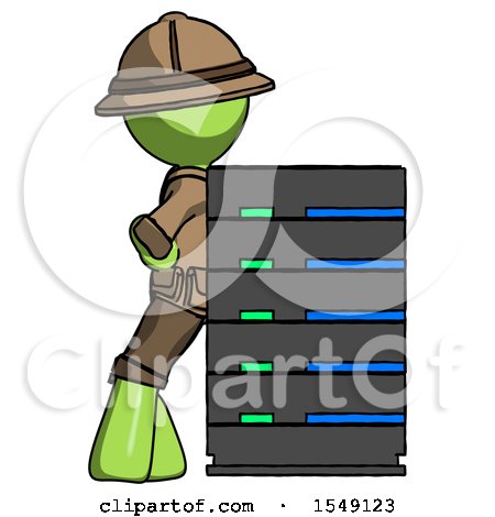 Green Explorer Ranger Man Resting Against Server Rack by Leo Blanchette