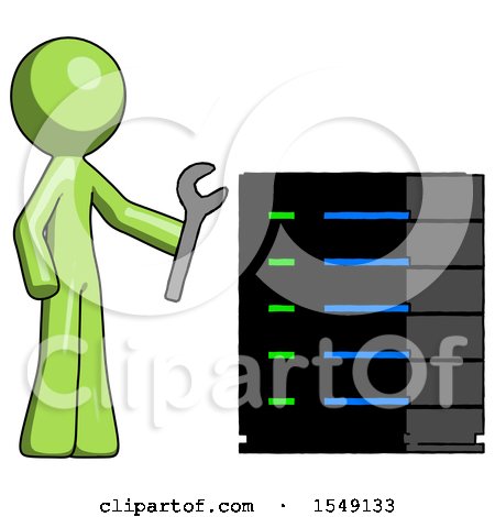 Green Design Mascot Man Server Administrator Doing Repairs by Leo Blanchette