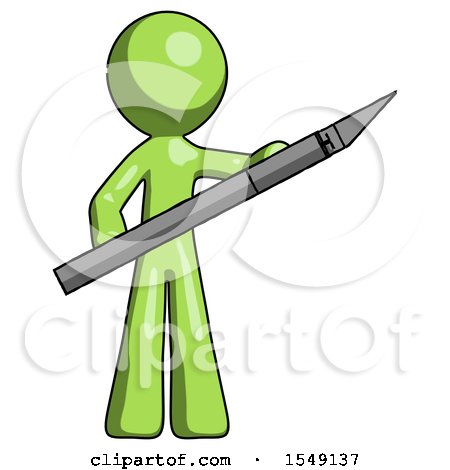 Green Design Mascot Man Holding Large Scalpel by Leo Blanchette