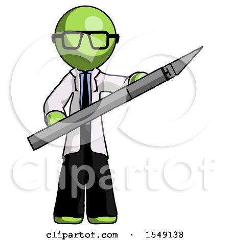 Green Doctor Scientist Man Holding Large Scalpel by Leo Blanchette