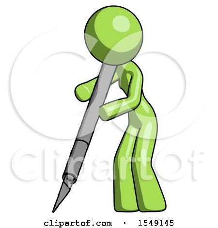 Green Design Mascot Woman Cutting with Large Scalpel by Leo Blanchette