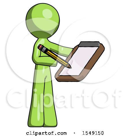 Green Design Mascot Man Using Clipboard and Pencil by Leo Blanchette