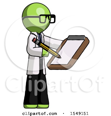 Green Doctor Scientist Man Using Clipboard and Pencil by Leo Blanchette