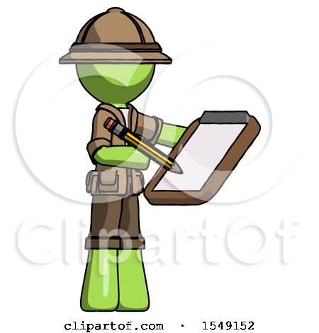 Green Explorer Ranger Man Using Clipboard and Pencil by Leo Blanchette