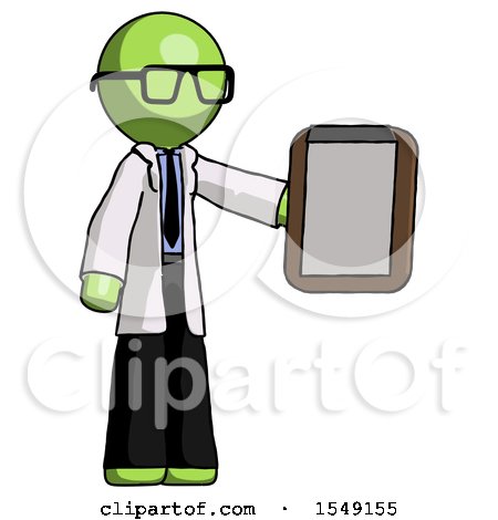 Green Doctor Scientist Man Showing Clipboard to Viewer by Leo Blanchette