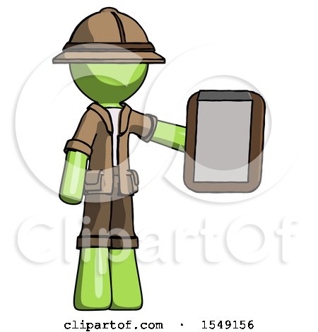 Green Explorer Ranger Man Showing Clipboard to Viewer by Leo Blanchette