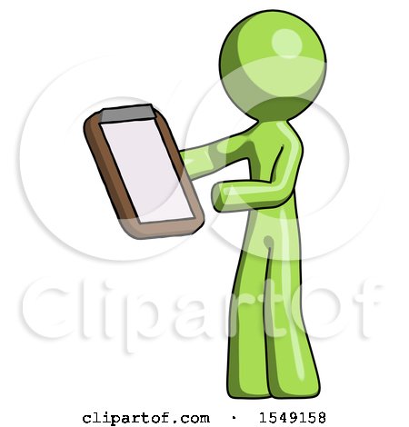 Green Design Mascot Man Reviewing Stuff on Clipboard by Leo Blanchette