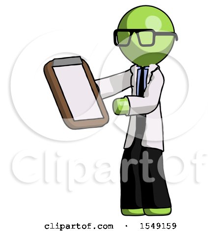 Green Doctor Scientist Man Reviewing Stuff on Clipboard by Leo Blanchette