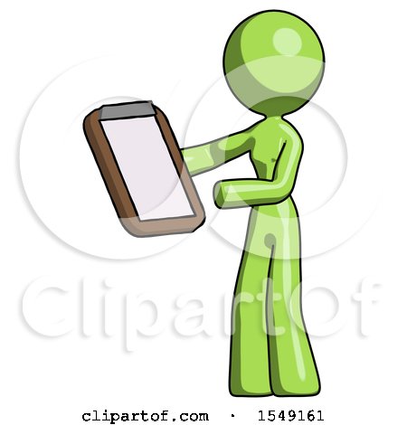 Green Design Mascot Woman Reviewing Stuff on Clipboard by Leo Blanchette