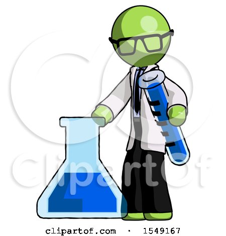 Green Doctor Scientist Man Holding Test Tube Beside Beaker or Flask by Leo Blanchette