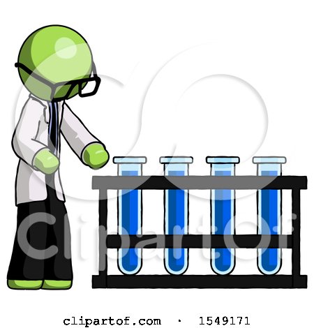 Green Doctor Scientist Man Using Test Tubes or Vials on Rack by Leo Blanchette