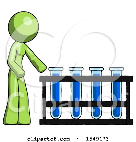 Green Design Mascot Woman Using Test Tubes or Vials on Rack by Leo Blanchette