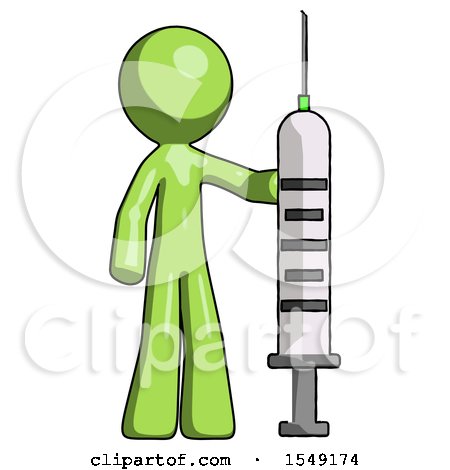 Green Design Mascot Man Holding Large Syringe by Leo Blanchette