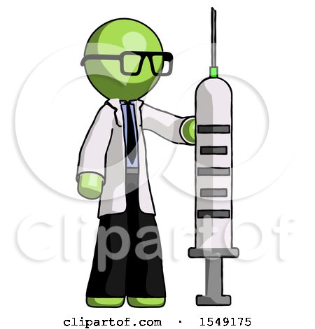 Green Doctor Scientist Man Holding Large Syringe by Leo Blanchette