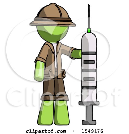 Green Explorer Ranger Man Holding Large Syringe by Leo Blanchette