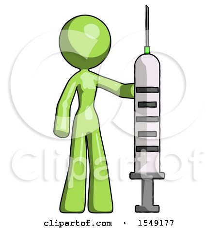 Green Design Mascot Woman Holding Large Syringe by Leo Blanchette