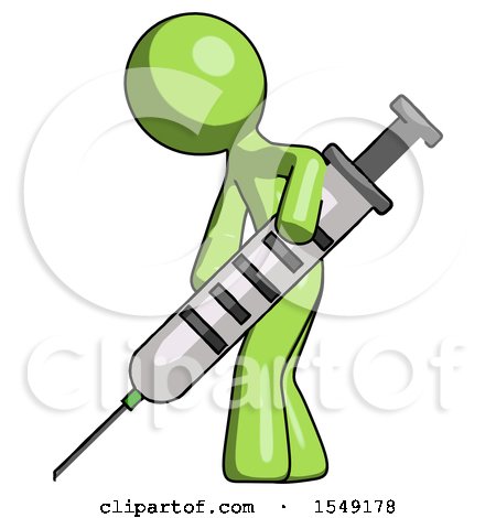 Green Design Mascot Man Using Syringe Giving Injection by Leo Blanchette