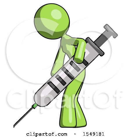 Green Design Mascot Woman Using Syringe Giving Injection by Leo Blanchette