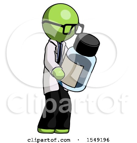 Green Doctor Scientist Man Holding Glass Medicine Bottle by Leo Blanchette